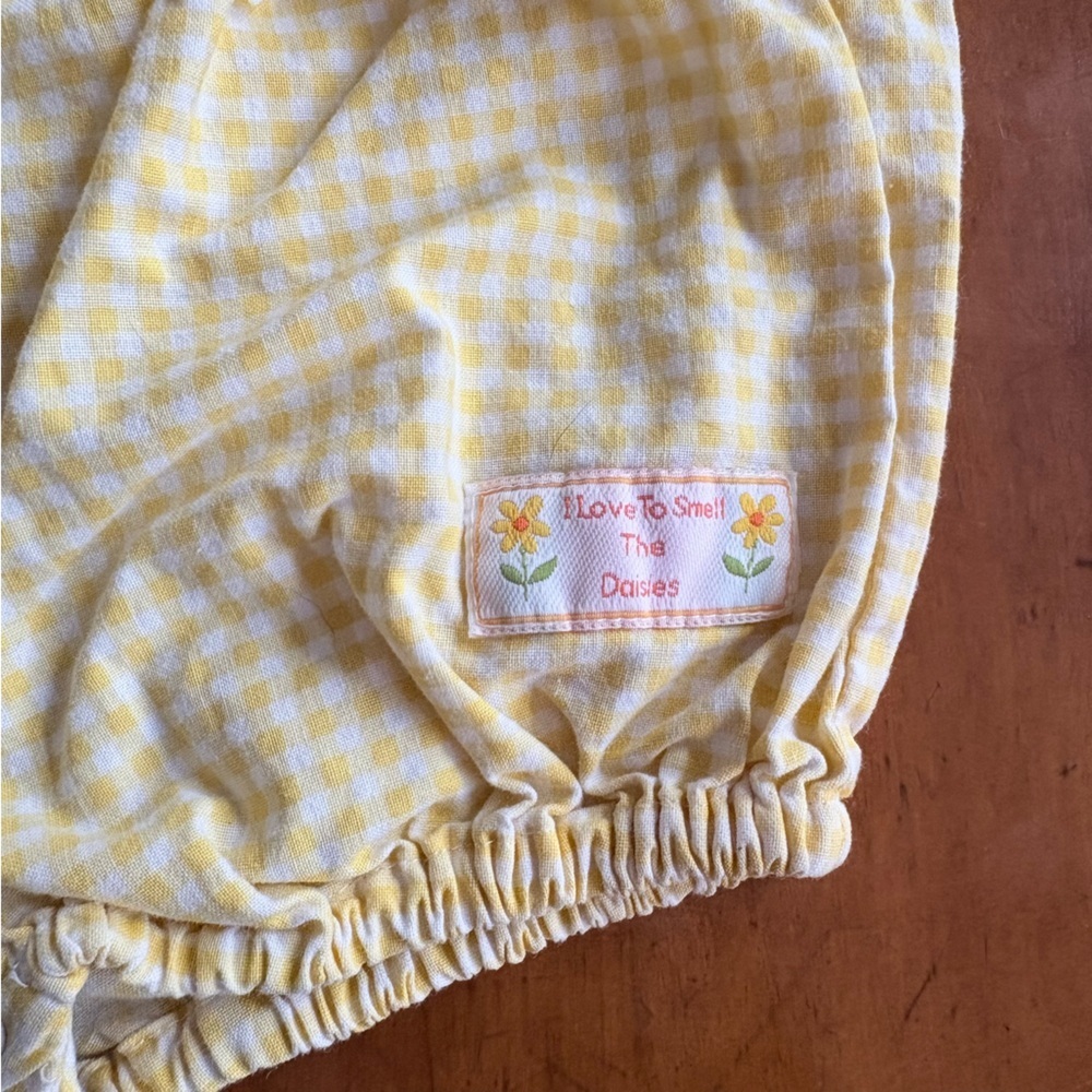 Vintage Kids Baby Girl Yellow Gingham Daisy Bubble Romper Overalls Size 18M - Picture 3 of 5